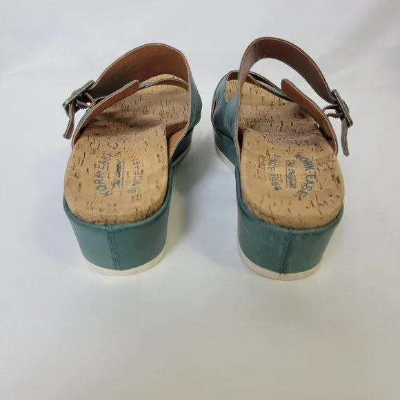 Kork-Ease Womens Callie Sandals Slides Wedge Heel Tan Teal Blue Leather Size 10M - Picture 7 of 9